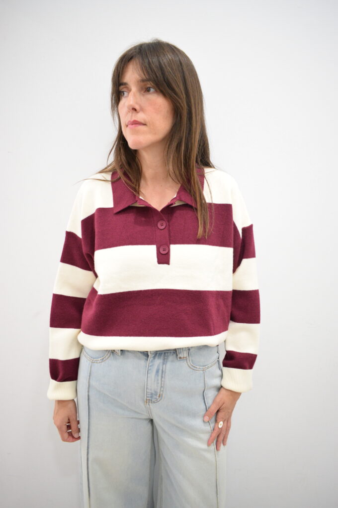 BERRIA/NEW Polo de rayas granate y beige Baba