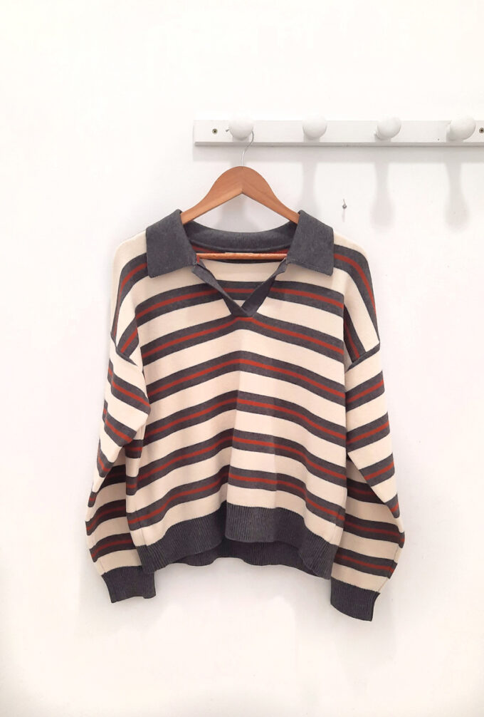 BERRIA/NEW Jersey de rayas gris y beige Neil