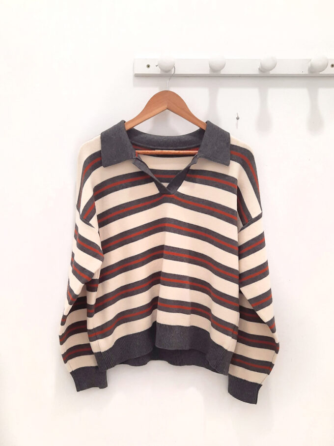 BERRIA/NEW Jersey de rayas gris y beige Neil