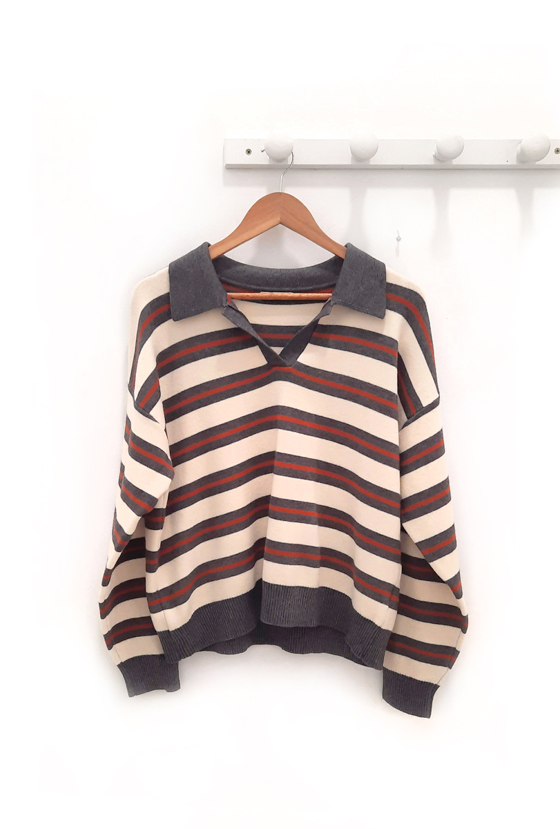 Polo rayas gris beige Neil de punto