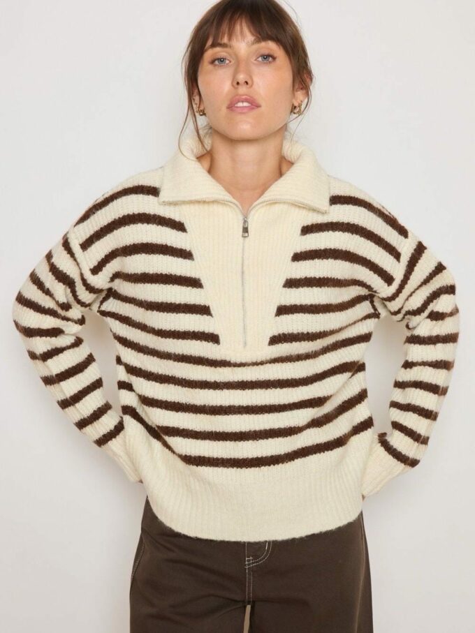 BERRIA/NEW Jersey de punto a rayas crudo y marrón Nemie