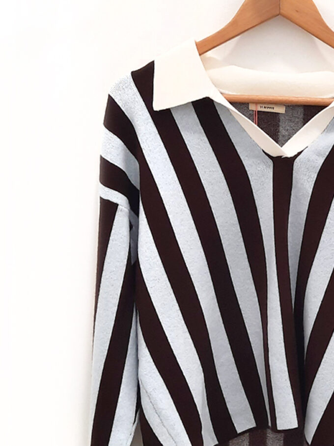 JERSEY rayas marron azul Cosmo cuello pico