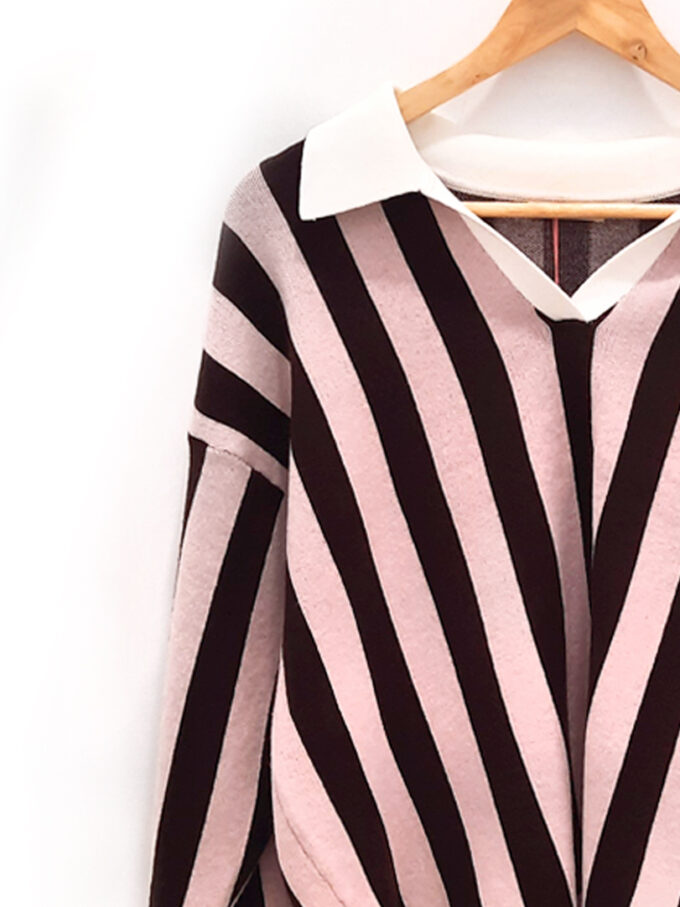 JERSEY rayas marron rosa Cosmo cuello pico