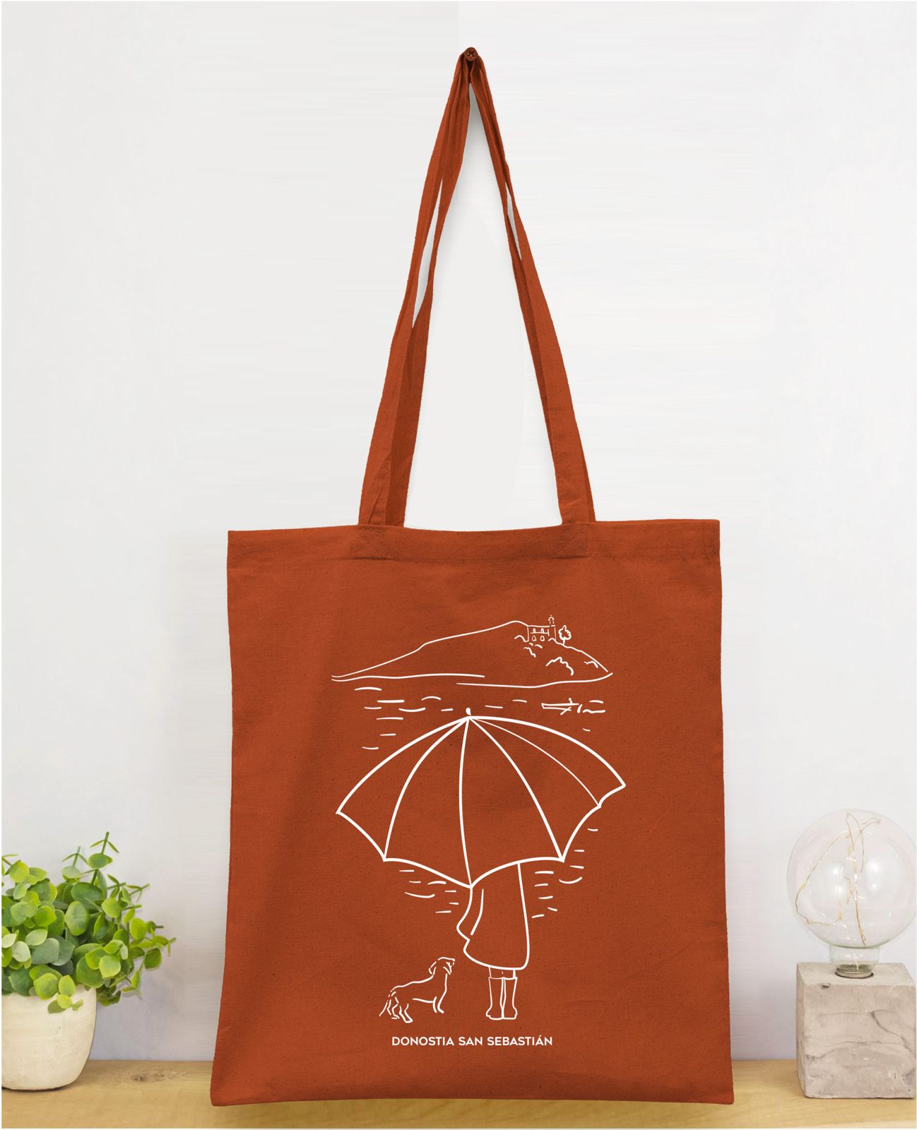 Totebag paraguas color teja