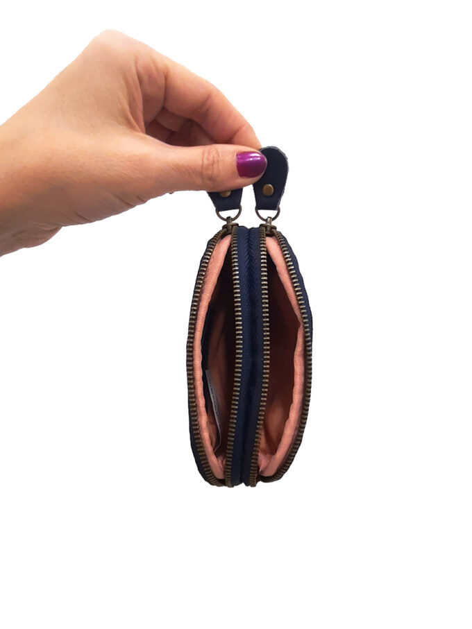 Monedero azul marino Dos cremalleras dos departamento