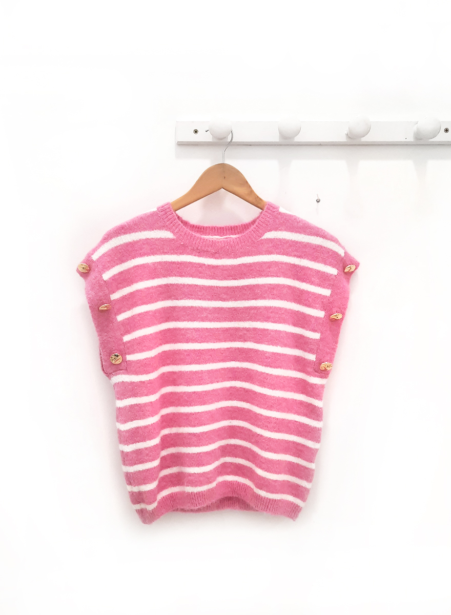 Chaleco de rayas rosa y blanco Geraldine