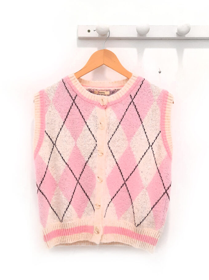 Chaleco de rombos rosa Elliot cuello redondo