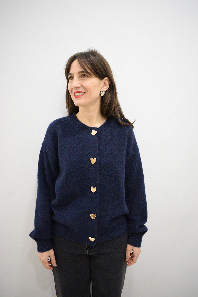 Chaqueta de punto azul marino Josephine con cuello redondo