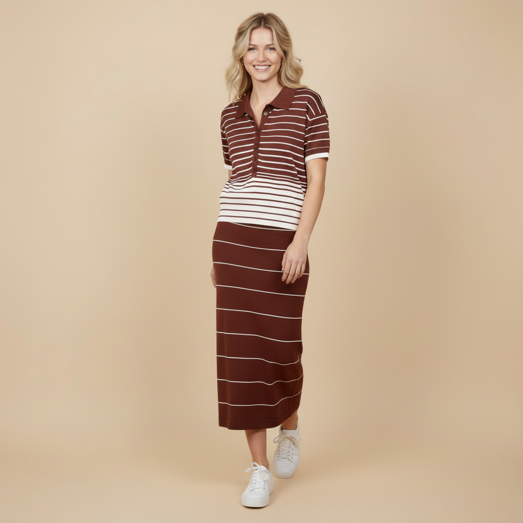 Falda de punto marrón crudo Jagger de largura media