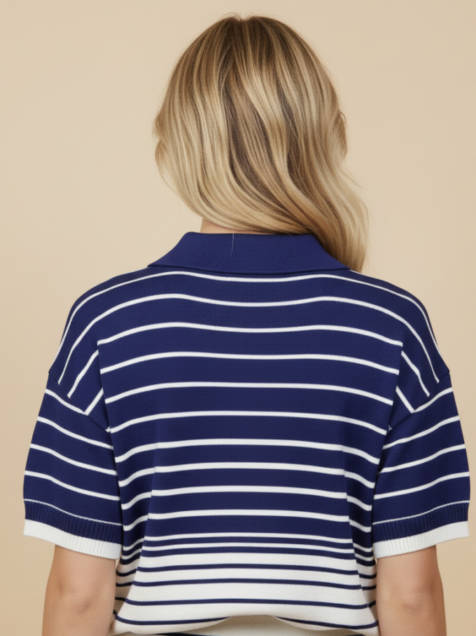 Top de rayas azul marino crudo Mick