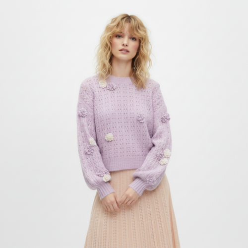 Jersey de punto calado lila Patsy