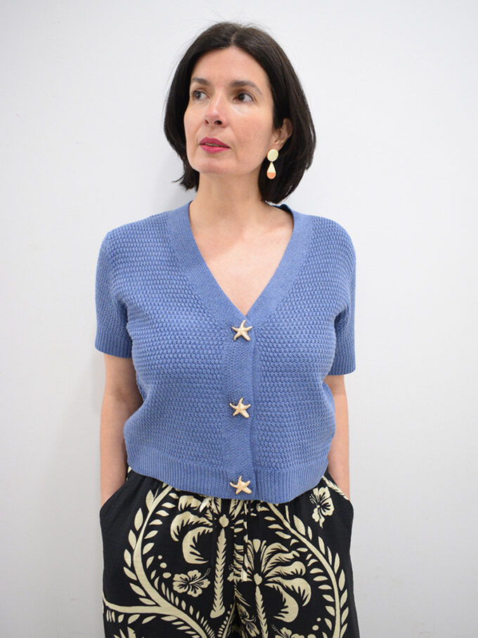 Chaqueta de punto azul Marina botones dorados