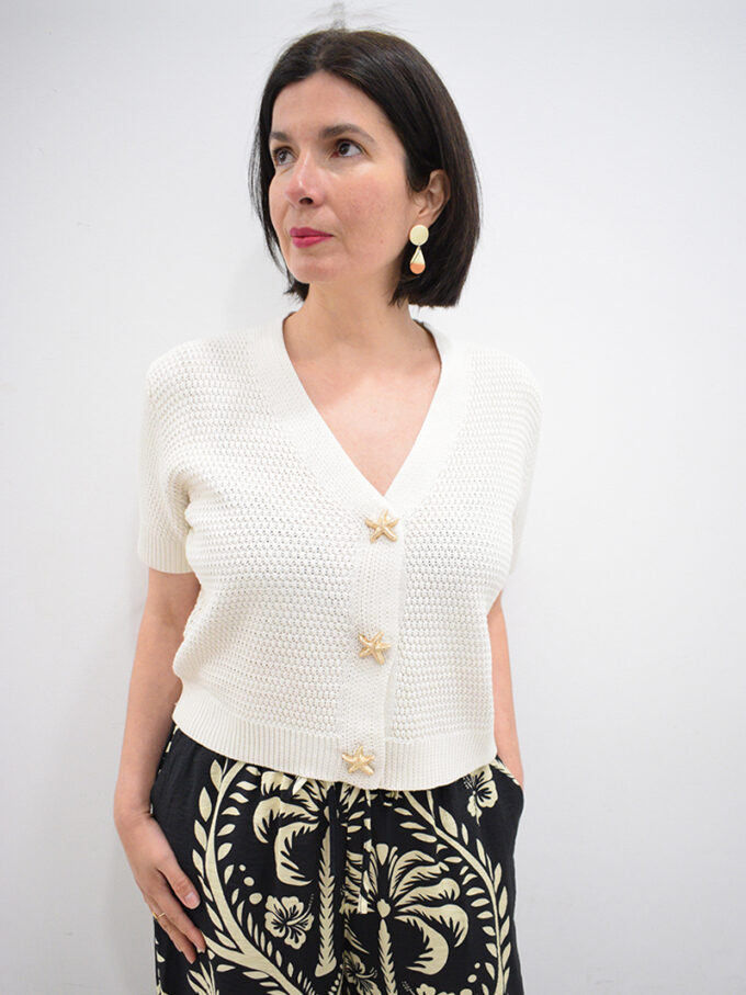 Chaqueta de punto cruda Marina botones dorados