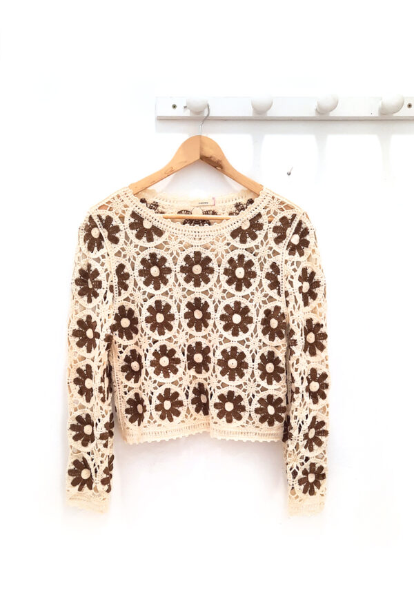 Jersey de punto calado marrón Flora