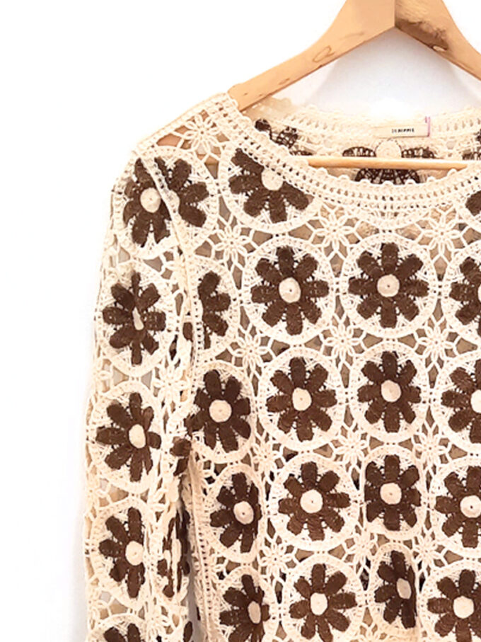 Jersey de punto calado marrón Flora