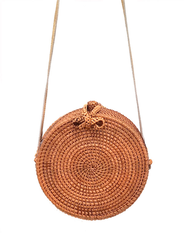 Bolso redondo mimbre Gurpila asa dorado