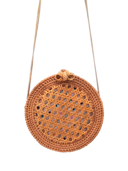 Bolso redondo mimbre dorado Gurpila