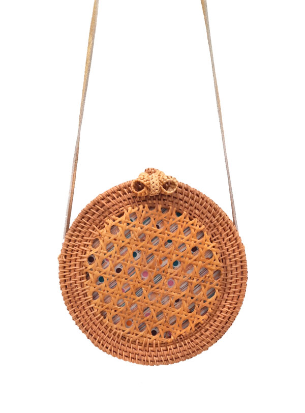 Bolso redondo mimbre dorado Gurpila