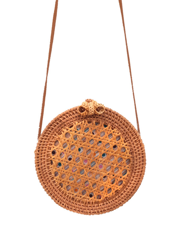 Bolso redondo mimbre marron Gurpila