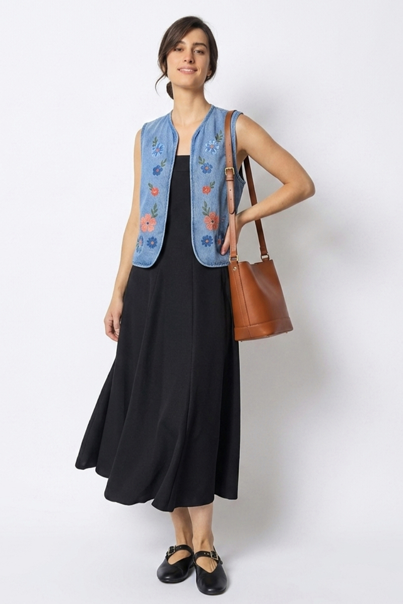 <span class="new">BERRIA/NEW</span> Chaleco vaquero con flores bordadas Ilia