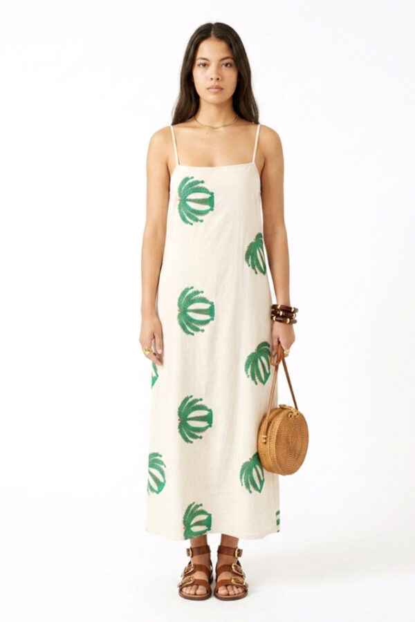 Vestido largo de tiras beige Palmera