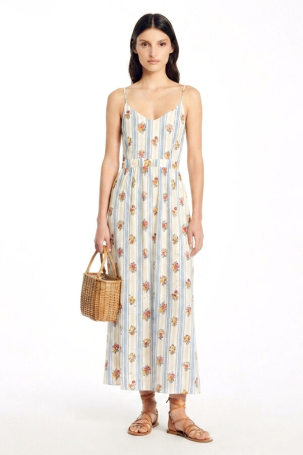Vestido largo de tiras y estampado de flores azules Aldo