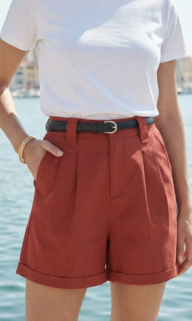 Pantalon corto con vuelta color teja Ferrán
