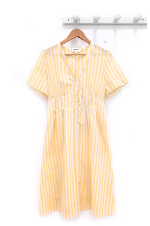 Vestido de rayas amarillas Haran escote pico