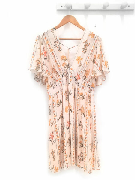 Ropa 137 Vestido estampado de flores y cuello en pico amarillo Lier