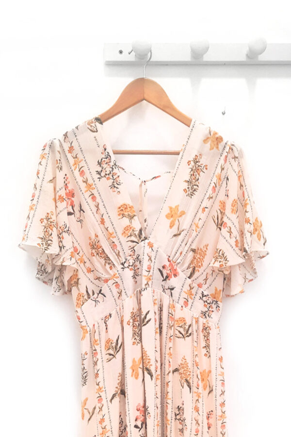 Vestido estampado de flores y cuello en pico amarillo Lier