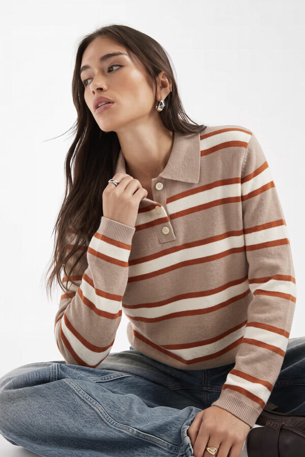 Ropa 50 Polo-manga-larga-de-rayas-beigeJuan