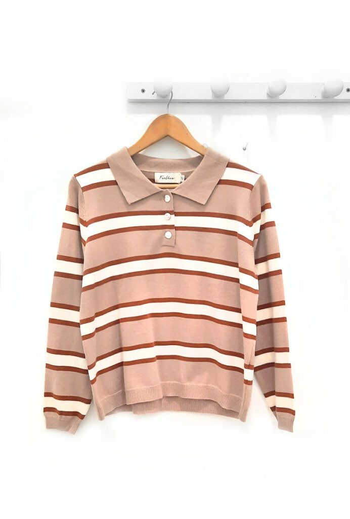 Polo manga larga de rayas beige Juan