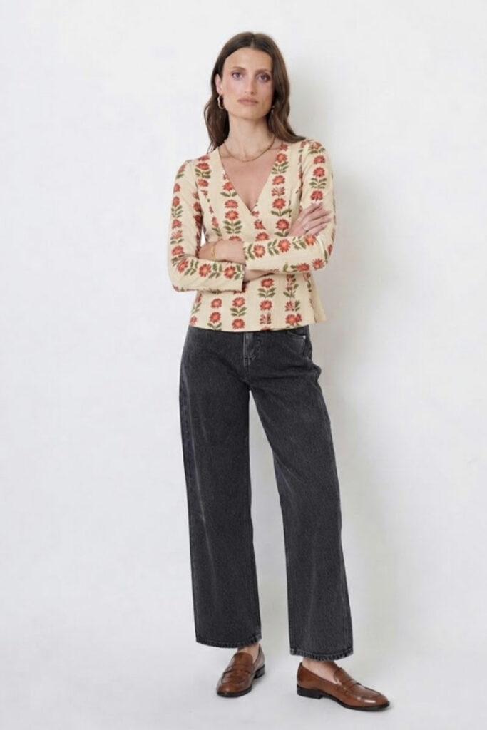 Blusa de manga larga estampada beige Paloma