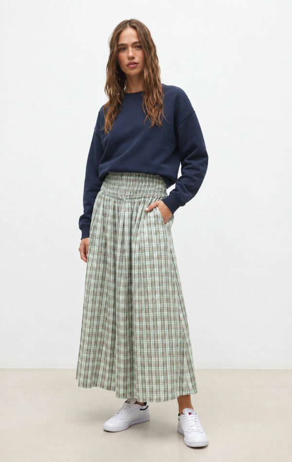 Falda-larga-de-cuadros-verde-Bernice_