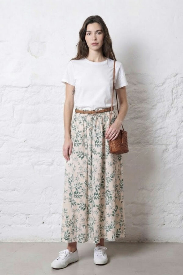 Falda-larga estampada-verde-Gala