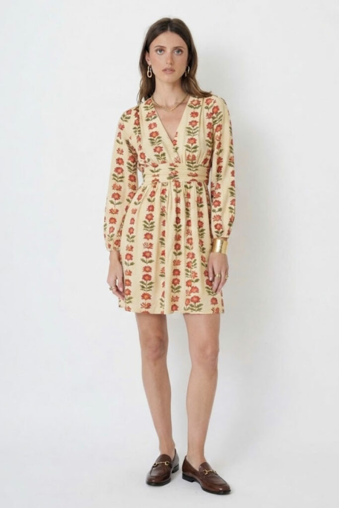 Vestido de manga larga estampado beige Umberto
