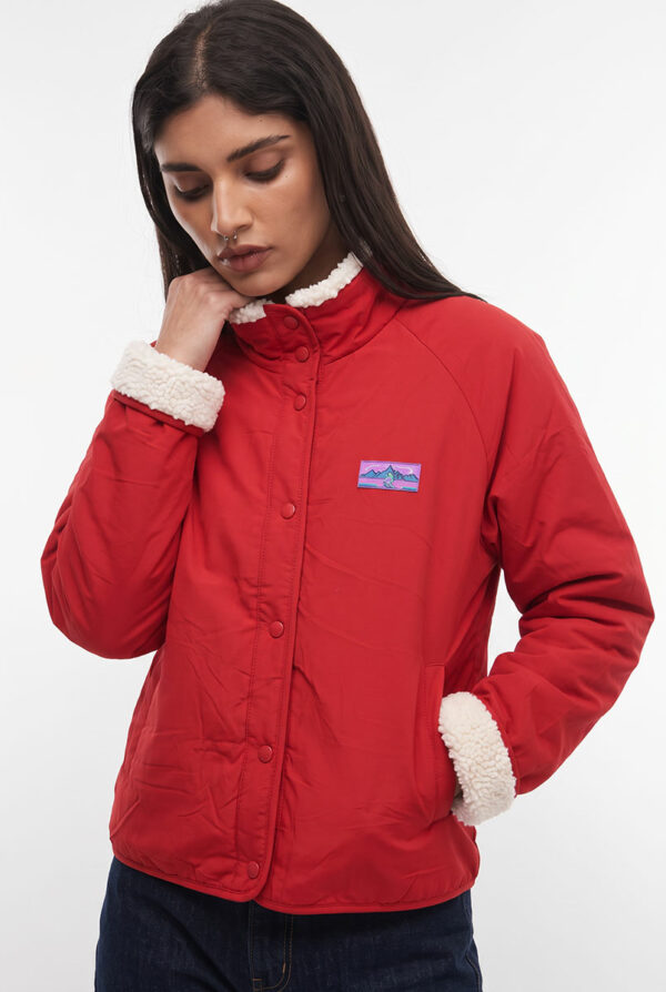 Cazadora reversible de borreguillo en crudo y rojo Beca