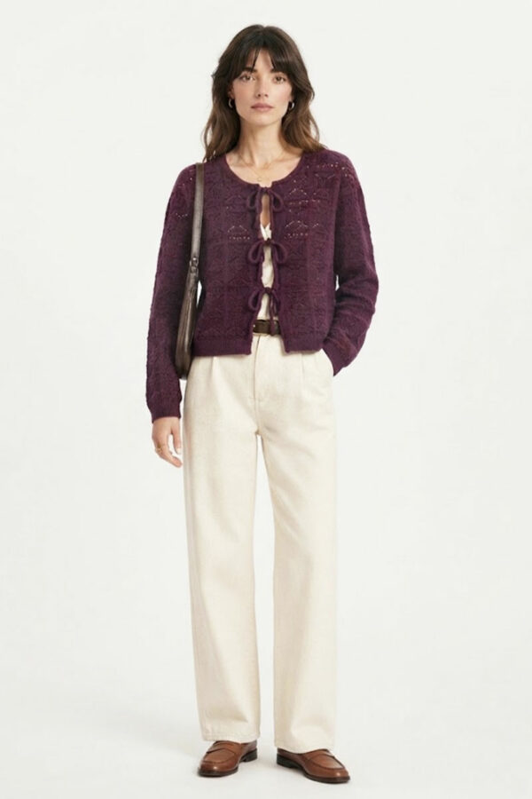 Ropa 50 Chaqueta-managa-larga-calada-burdeos-Lucia-